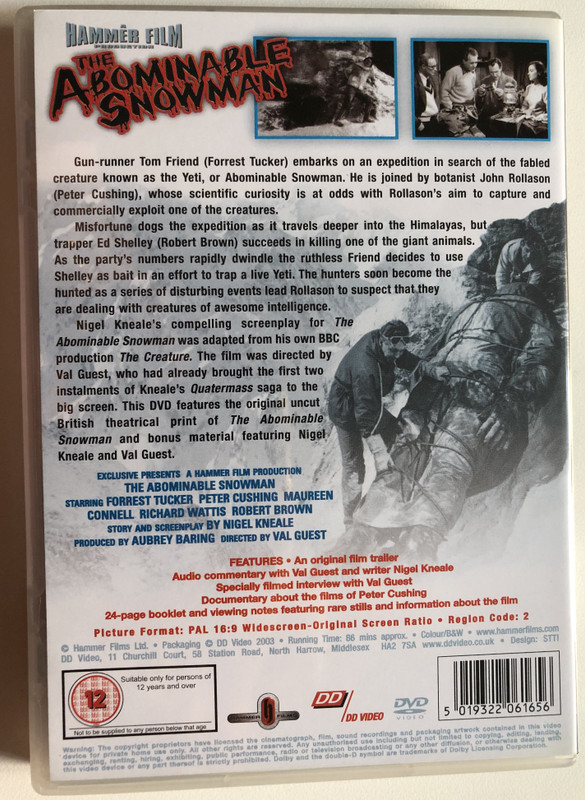 The Abominable Snowman - IT WAS TOO HORRIBLE TO BRING BACK ALIVE! / starring: FORREST TUCKER, PETER CUSHING / A Hammer Film / DVD Video (5019322061656)