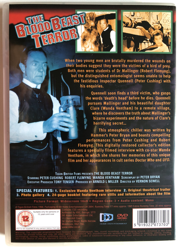 The Blood Beast Terror - AKA THE VAMPIRE-BEAST CRAVES BLOOD  Masters of Horror  PETER CUSHING, ROBERT FLEMYNG, WANDA VENTHAM  DVD Video (5019322073703)