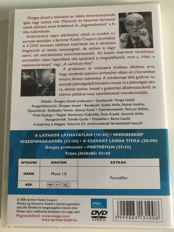 Öveges Professzor Összes Kísérlete  2006 Sprinter Kiadói Csoport  4 DVD Box Set (5999883131046)