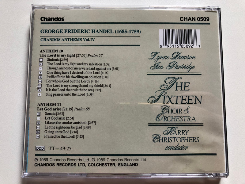 Handel: Chandos Anthems Volume 4 – Nos. 10 & 11 - The Sixteen Choir & Orchestra, Harry Christophers (conductor) / Chaconne Audio CD 1989 / CHAN 0509