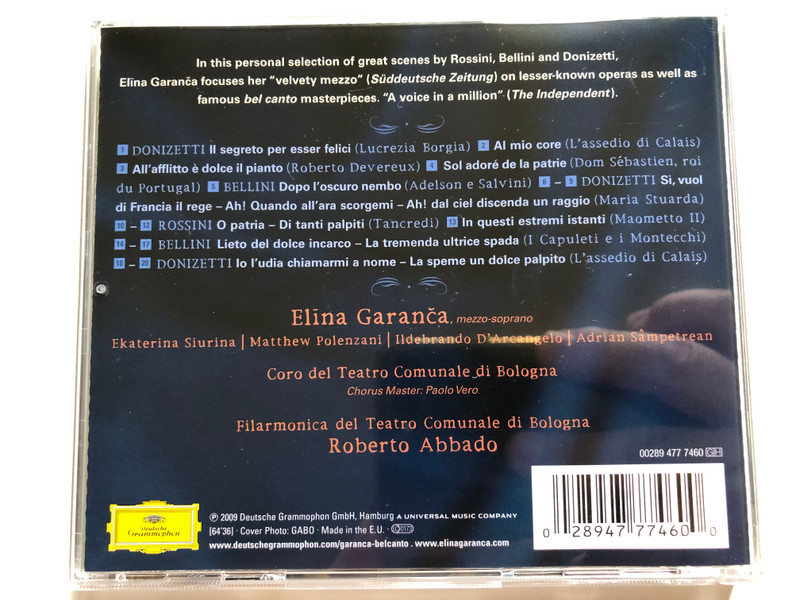 Elīna Garanča: Bel Canto - Filarmonica Del Teatro Comunale Di Bologna, Roberto Abbado / Deutsche Grammophon Audio CD 2009 / 477 7460