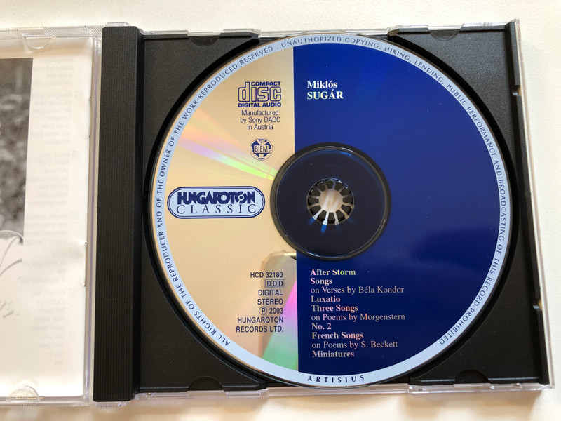 Miklós Sugár – After Storm; Songs on Verses by Bela Kondor; Luxatio; Three Songs on Poems by Morgenstern; No. 2; French Songs on Poems by S. Beckett; Miniatures / Hungaroton Classic Audio CD 2003 Stereo / HCD 32180