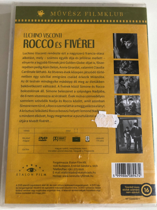 Rocco és fivérei - LUCHINO VISCONTI  VÁGATLAN TELJES VÁLTOZAT  ALAIN DELON, ANNIE GIRARDOT, RENATO SALVATORI, CLAUDIA CARDINALE  MŰVÉSZ FILMKLUB  DVD Video (5999886089474)