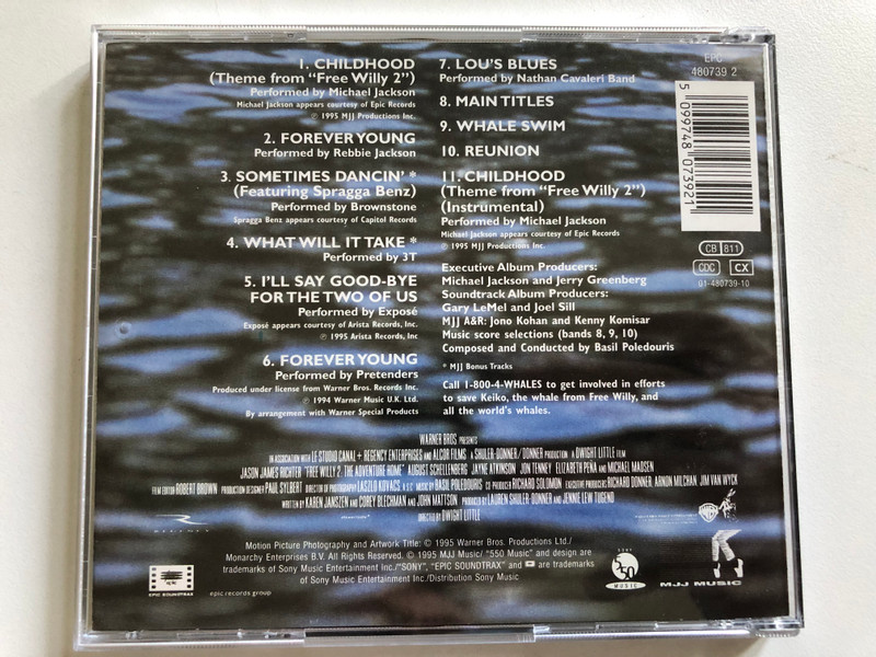 Free Willy 2: The Adventure Home (Original Motion Picture Soundtrack) - Music Composed and Conducted by Basil Poledouris / Featuring: Michael Jackson's ''Childhood'' (Theme from ''Free Willy 2''), Plus Brownstone / Epic Audio CD 1995 / EPC 480739 2