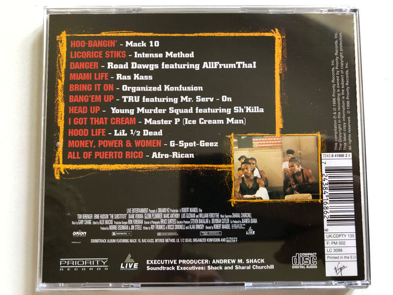 The Substitute (Original Motion Picture Soundtrack) - Featuring All New Music From Mack 10, Ras Kass, Master P, Tru, Lil 1/2 Dead, Organized Konfusion And More! / Priority Records Audio CD 1996 / CDPTY 135