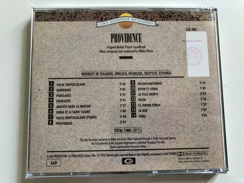 Providence - Directed By Alain Resnais, Music Composed By Miklós Rózsa / Cam's Soundtrack Encyclopedia / CAM Audio CD 1992 / CSE 085