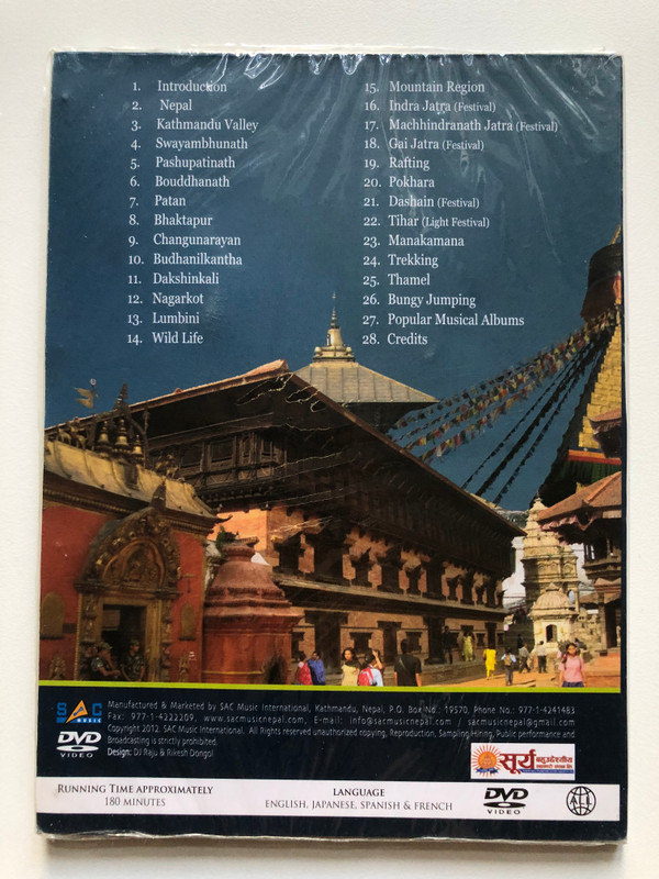 Travels in Nepal A Detailed Visual Guide  Culture, history, landmarks, and natural beauty  Manufactured & Marketed by SAC Music International, Kathmandu, Nepal  Public performance and Design Raju kesh Dongo  DVD (travelnepaldvd)
