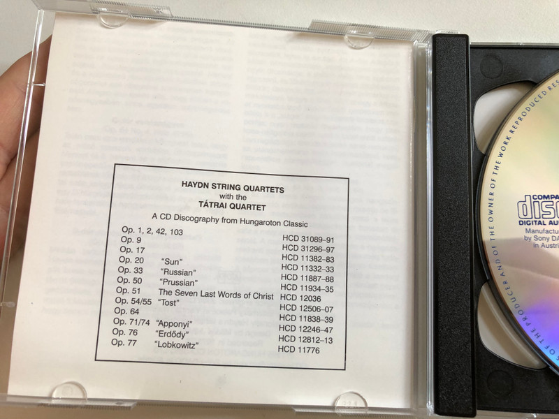 Joseph Haydn: 6 String Quartets Op. 64, Including ''The Lark'' - Tatrai Quartet / Hungaroton Classic 2x Audio CD 1995 Stereo / HCD 11838-39 (5991811183820)