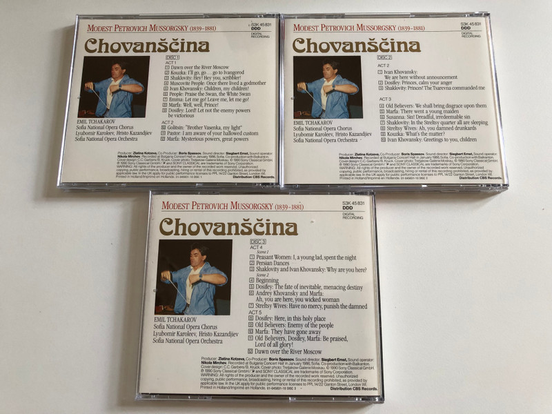 Modest Mussorgsky: Khovanshchina - Zdravko Gadjev, Nicolai Ghiaurov, Nicola Ghiuselev, Kaludi Kaludov, Alexandrina Miltcheva, Chorus and Orchestra of the Sofia National Opera, Emil Tchakarov / Sony Classical 3x Audio CD 1990 / S3K 45831