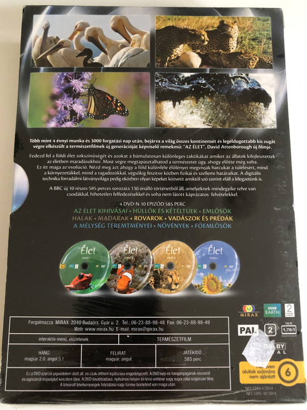Az Élet  4 LEMEZES GYŰJTEMÉNY  DAVID ATTENBOROUGH magyar hangja VÉGVÁRI TAMÁS  BBC  4 Separate DVDs in a Box 