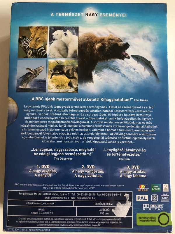 A Természet nagy eseményei - BBC Earth  HÁROMLEMEZES GYŰJTEMÉNY  Neosz Kft., 2013.  3 DVD Video Box (5996473008276)