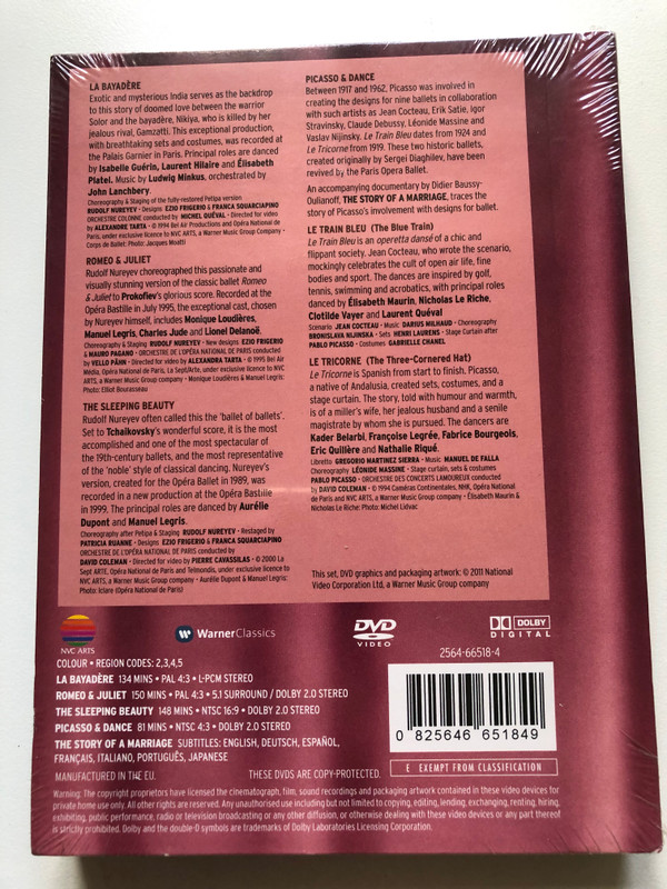 Paris Opera Ballet The Ballet Collection 4 DVD Set  ROMEO & JULIET - THE SLEEPING BEAUTY - The Blue Train - The Three-Cornered Hat and others  Record label Warner Classics 