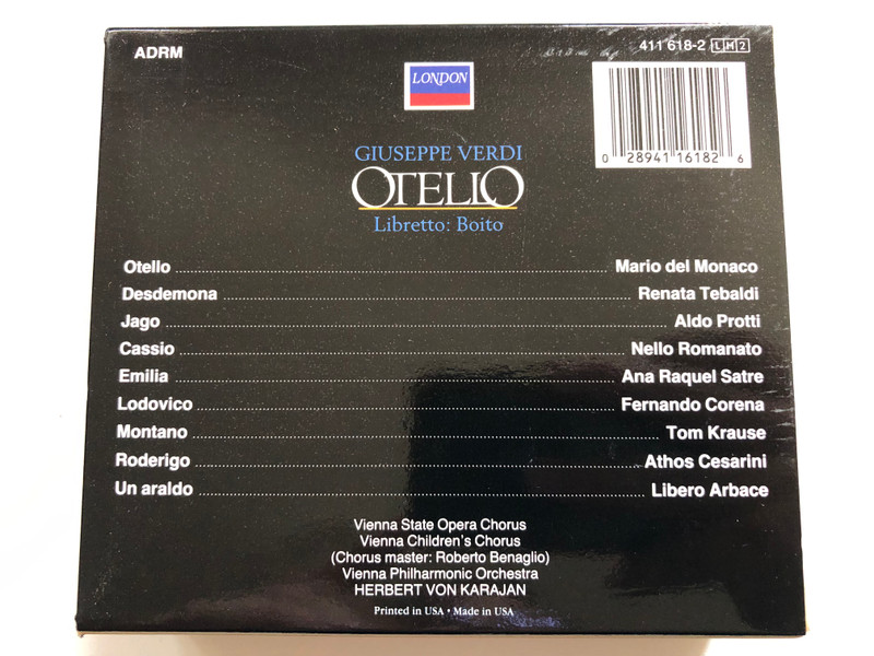 Verdi: Otello - Del Monaco, Tebaldi, Protti, Vienna Philharmonic, Herbert von Karajan / Decca 2x Audio CD, Box Set / 411 618-2