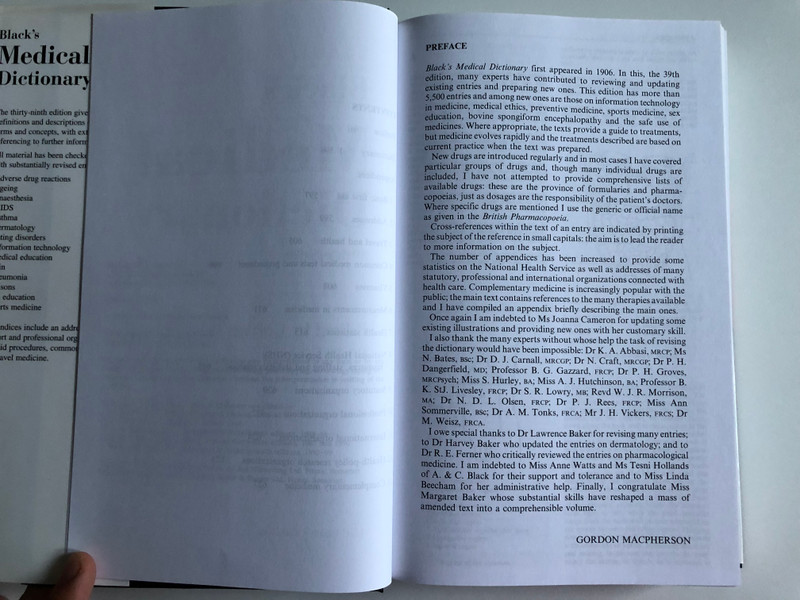 Black's Medical Dictionary  Edited by Gordon Macpherson  An encyclopaedic dictionary in one handy volume  A & C Black, 1999  Hardcover (9780713645668)