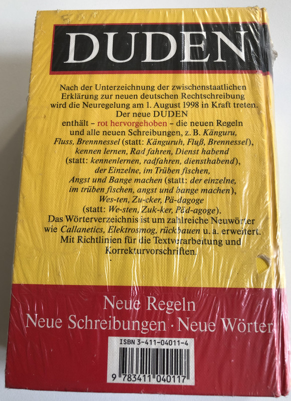 Die Deutsche Rechtschreibung  Duden Vol. 1  Das Standardwerk zu allen Fragen der Rechtschreibung  Bibliographisches Institut & FA Brockhaus AG, 1996  Hardcover (9783411040117)