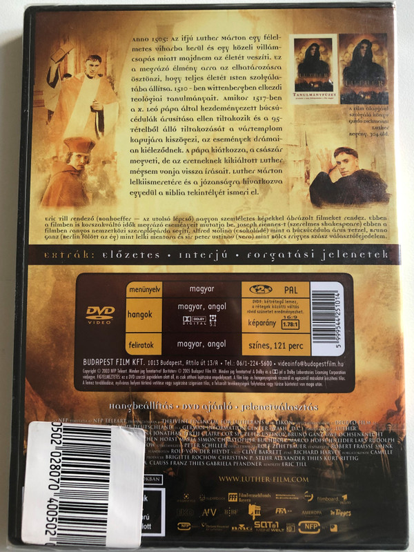 Luther (2003)  AKI MEGVÁLTOZTATTA A VILÁGOT  REGION 2 PAL DVD  European Editon  English and Hungarian sound options  Starring Joseph Fiennes, Bruno Ganz  Director Eric Till  DVD Video (5999544251014)