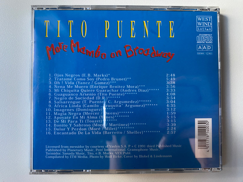 Tito Puente – More Mambo On Broadway / West Wind Latina Audio CD 1991 / ww 2203