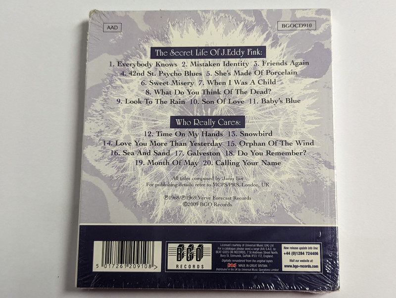 Janis Ian – The Secret Life Of J. Eddy Fink; Who Really Cares / Digitally Re-Mastered / Beat Goes On Records Audio CD 2009 / BGOCD910
