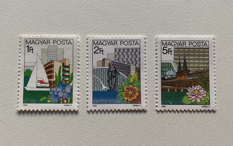 MAGYAR POSTA  ZANKA 1 Ft - HAJDÚSZOBOSZLO 2 Ft - HEVIZ 5 Ft  Stamp (stampshun011)
