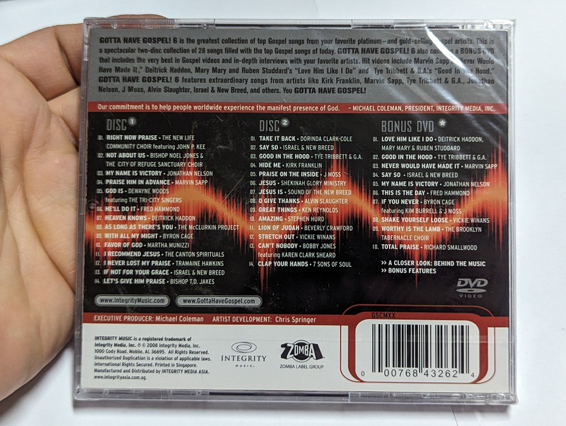 Gotta Have Gospel! 6 - The World's Top Gospel Artists And Songs / Integrity Music 2x Audio CD + DVD Video CD 2008 / 43262