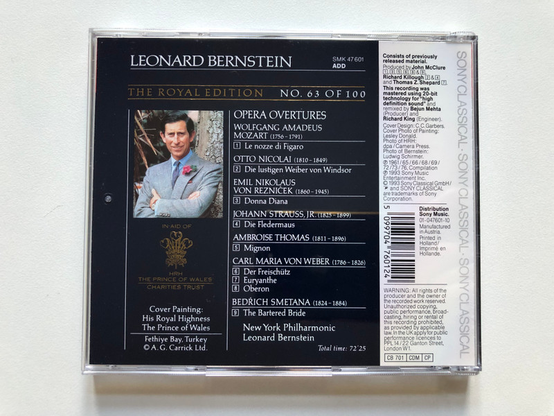 Opera Overtures - THE ROYAL EDITION  LEONARD BERNSTEIN  NO. 63 OF 100 HRH  SONY CLASSICAL  SMK 47601  Audio CD (5099704760124)