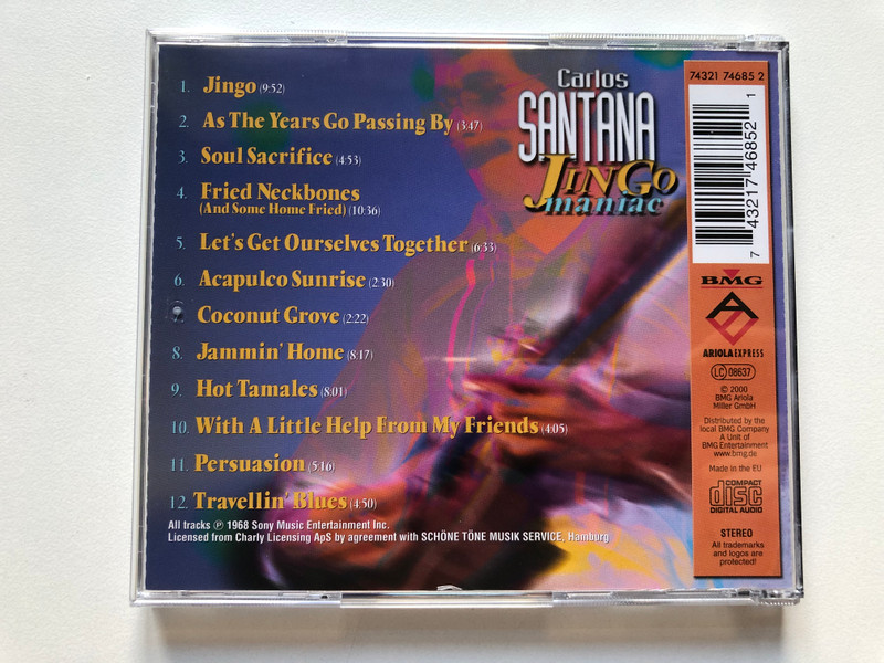 Carlos Santana – Jingo Maniac / Jingo; As The Years Go Passing By; Soul Sacrifice; and many more! / BMG Audio CD 2000 / 74321 74685 2