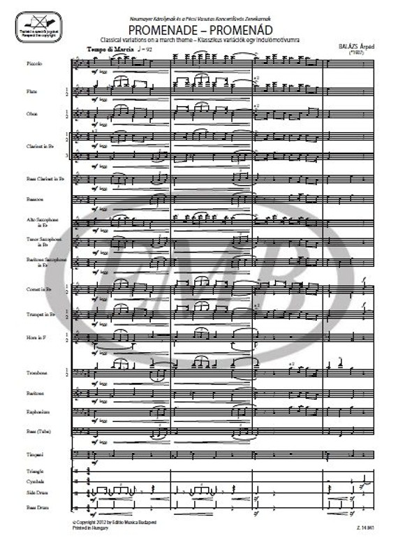 Balázs Árpád Promenade - Classical variations on a march theme  for concert band score  sheet music (9790080148419) 
