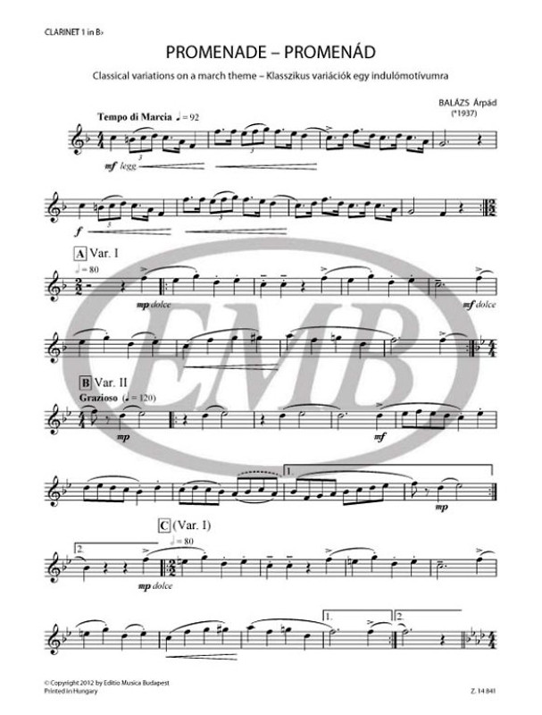 Balázs Árpád Promenade - Classical variations on a march theme  for concert band score and parts  sheet music (9790080305225)