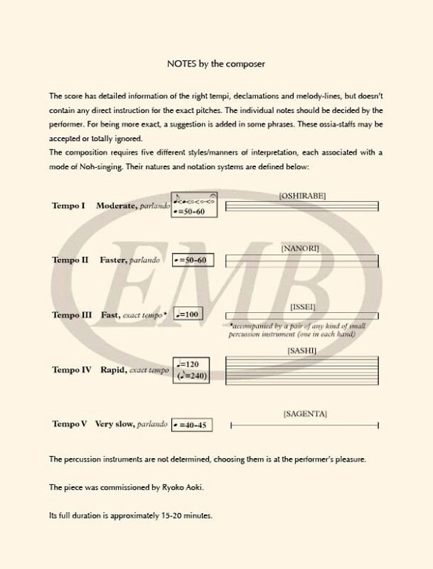 Balogh Máté MATSUO BASHO'S SONG  for Noh-singer with percussion (2019-2020)  sheet music (9790080151525)
