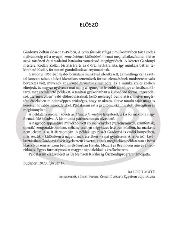 Balogh Máté Példatár Gárdonyi Zoltán Elemző formatanához  sheet music (9790080200940)