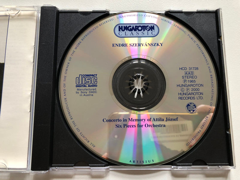 Endre Szervanszky - Concerto in Memory of Attila Jozsef; Six Pieces for Orchestra / Hungaroton Classic Audio CD 2000 Stereo / HCD 31728