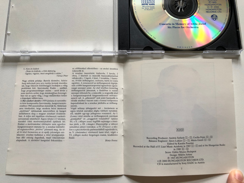 Endre Szervanszky - Concerto in Memory of Attila Jozsef; Six Pieces for Orchestra / Hungaroton Classic Audio CD 1999 Stereo / HCD 31872 