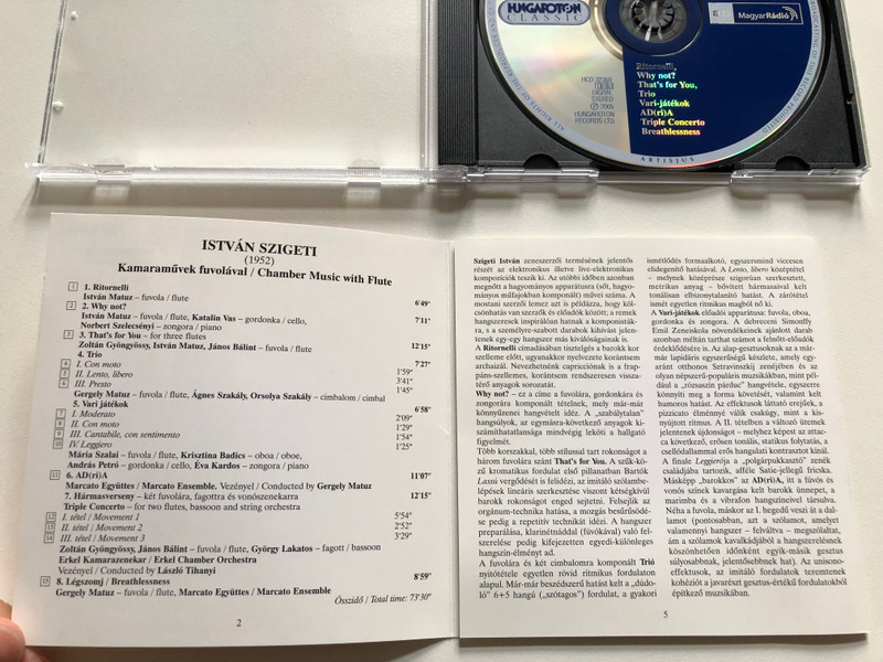 Istvan Szigeti: Chamber Music with Flute - Ritornelli; Why Not?; That's for You; Trio; Vari-jatekok; AD(ri)A; Triple Concerto; Breathlessness / Hungaroton Classic Audio CD 2005 Stereo / HCD 32360