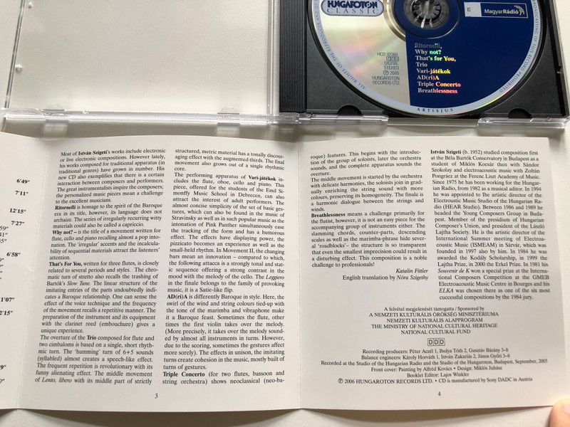 Istvan Szigeti: Chamber Music with Flute - Ritornelli; Why Not?; That's for You; Trio; Vari-jatekok; AD(ri)A; Triple Concerto; Breathlessness / Hungaroton Classic Audio CD 2005 Stereo / HCD 32360