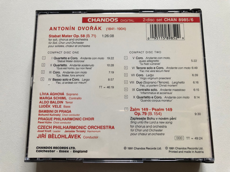 Dvořák - Stabat Mater; Psalm 149 - Czech Philharmonic Orchestra, Jiří Bělohlávek / Chandos 2x Audio CD 1991 / CHAN 8985/6