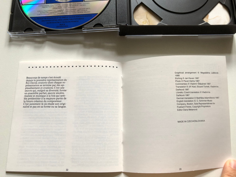Honegger: Le Roi David - Eda-Pierre, Senn, Raffalli, Mesguich, Gaillard, Czech Philharmonic Chorus And Orchestra, Serge Baudo / Supraphon Audio CD 1988 Stereo, Box Set / 11 0132-2 231