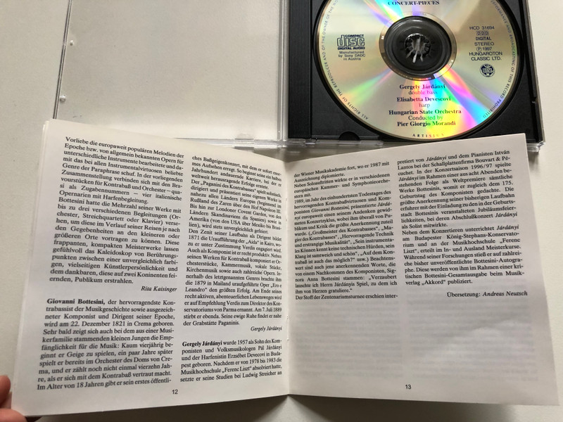 Bottesini: Concert Pieces - Gergely Járdányi (double bass), Elisabetta Devescovi (harp), Hungarian State Orchestra, Conducted By Pier Giorgio Morandi / Hungaroton Classic Audio CD 1997 Stereo / HCD 31694