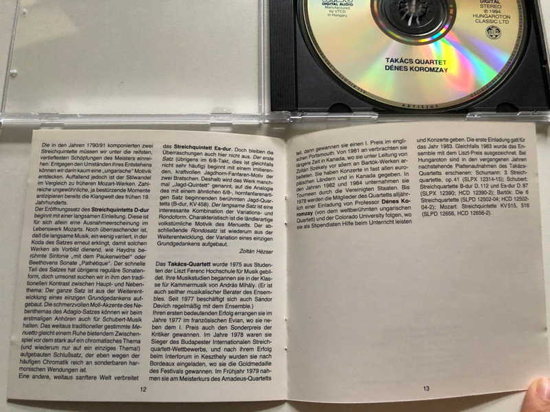 W.A. Mozart - String Quintets in D Major K 593; In E flat Major K 614 - Takács Quartet, Denes Koromzay / Hungaroton Audio CD 1994 Stereo / HCD 12881-2