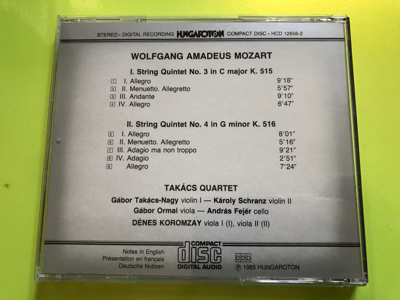  W.A. Mozart - String Quintets in D Major K 593; In E flat Major K 614 - Takács Quartet, Denes Koromzay / Hungaroton Audio CD 1994 Stereo / HCD 12881-2