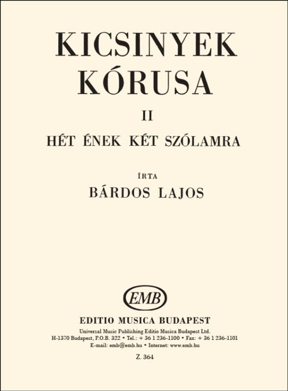 Bárdos Lajos Kicsinyek kórusa 2  Hét ének két szólamra  sheet music (9790080003640)