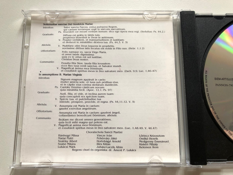 Choralschola Sancti Martini: Pannonhalma 996-1996 - II. János Pál Pápa Látogatásának Emlékére / In Conceptione Immaculata B. Mariae - Szeplotelen Fogantatas (dec. 8.) / Pannonhalmi Főapátság Audio CD / PANNON-790