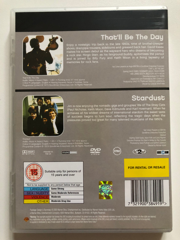 That'll Be The Day/Stardust / Directed by Michael Apted / david essex dvd double Feature / Studio Canal / DVD Video (7321900384919)