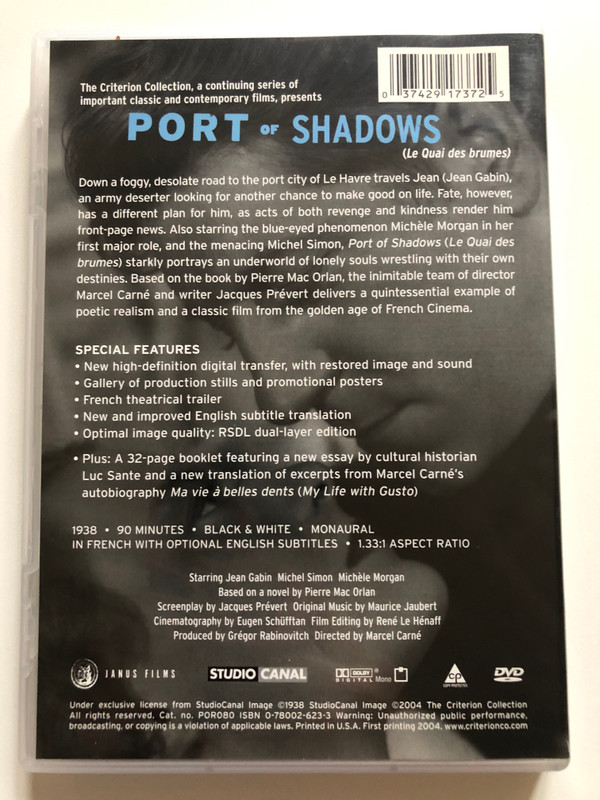 PORT OF SHADOWS  MARCEL CARNE'S  (Le Quai des brumes)  THE CRITERION COLLECTION  Studio Canal  DVD Video (037429173725)