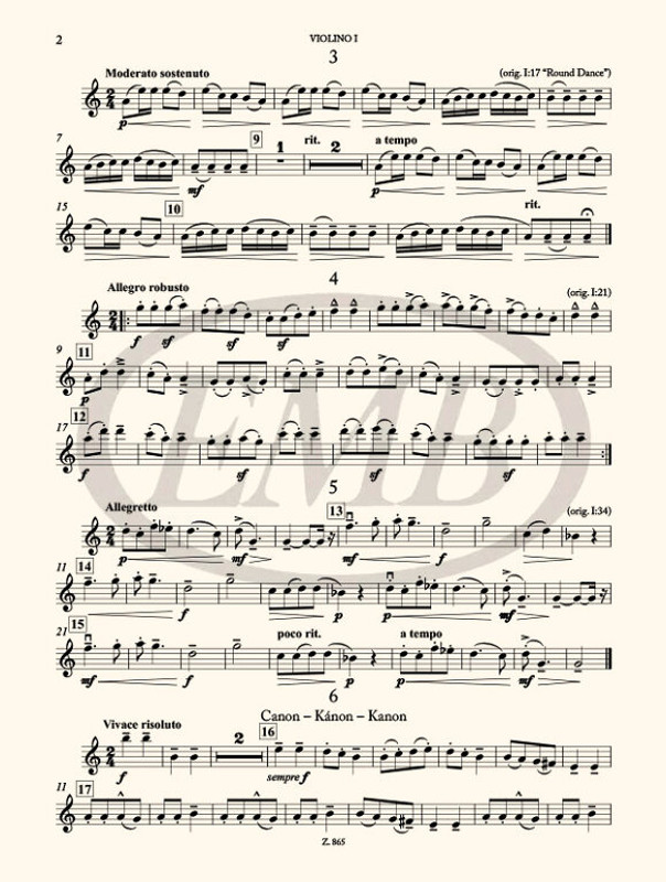 Bartók Béla Ten Pieces from the Series 'For Children'  for three violins and cello or string quartet or youth string orchestra  Transcribed by Weiner Leó (9790080305836)