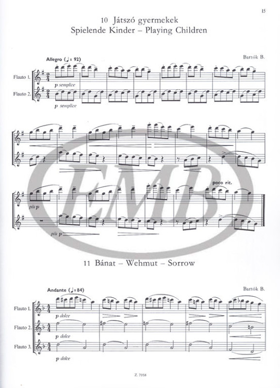 Bartók Béla – Kodály Zoltán WORKS BY BARTÓK and KODÁLY 1  for flutes and piano  Transcribed by Bántai Vilmos – Bántainé Sipos Éva (9790080079584)