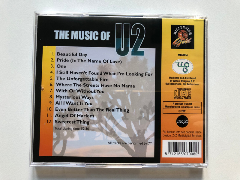 The Music Of U2 - Performed By 7T / Beautiful Day; Pride (In The Name Of Love); One; The Unforgettable Fire; With Or Without You / This album contains cover versions / Millennium Gold Audio CD 2001 / MG2064