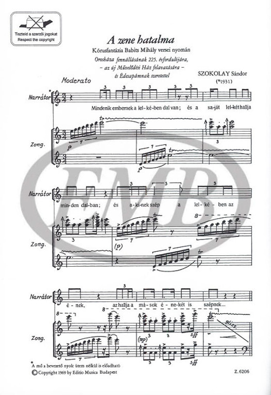 Szokolay Sándor The Power of Music  Chorus-Fantasy for narrator, children's chorus, mixed chorus and orchestra to poems by Mihály Babits  piano score  Words by Babits Mihály (9790080062067)