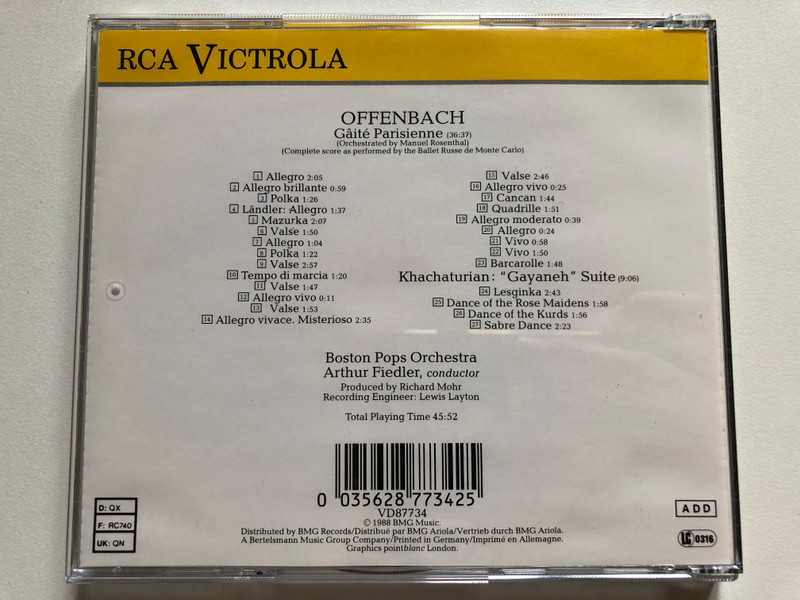 Offenbach: Gaite Parisienne, Khachaturian: "Gayaneh" Suite (Avec La Danse Du Sabre) - Boston Pops Orchestra, Arthur Fiedler / RCA Victor Audio CD 1988 / VD87734