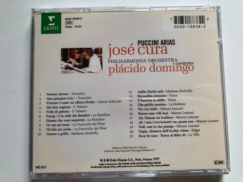 José Cura: Puccini Arias - Philharmonia Orchestra, Conductor: Placido Domingo / Erato Audio CD 1997 / 0630-18838-2