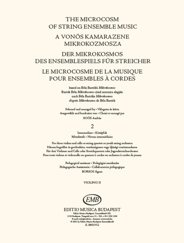 The Microcosm of String Ensemble Music 2  based on Béla Bartók's Mikrokosmos - Intermediate  sheet music (9790080305591)